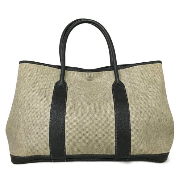 Authentic Hermes Garden Party 36 Greige with Black Leather Trim - Picture 5 of 15